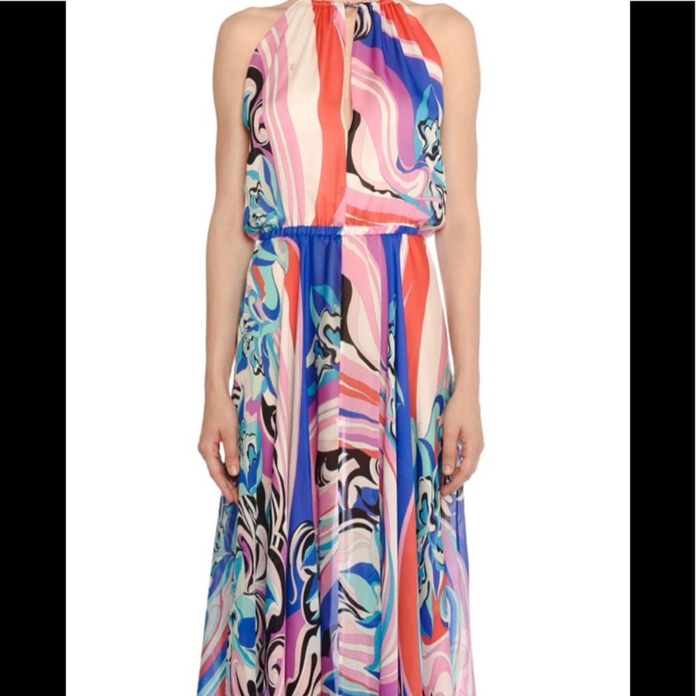 Emilio Pucci High-Neck Sapphire Silk Maxi